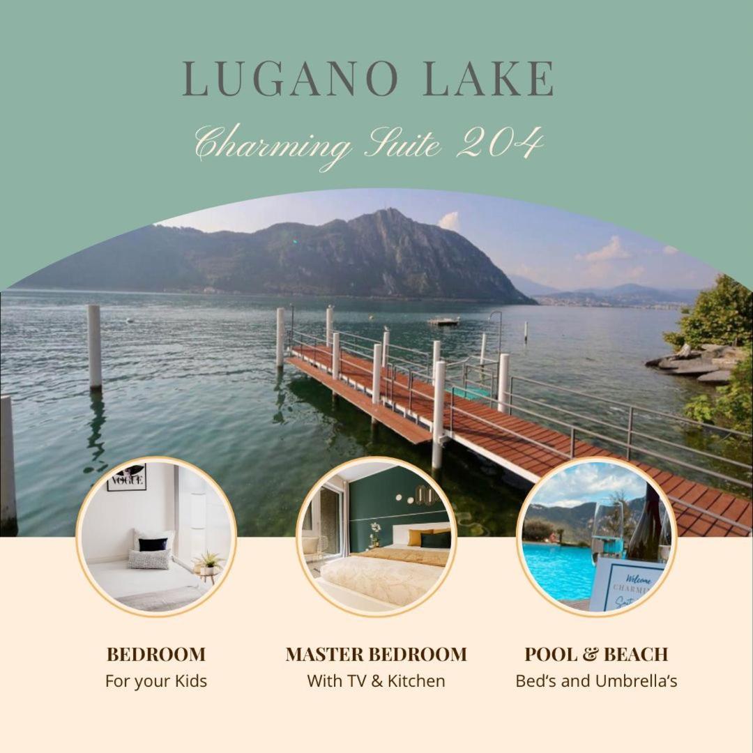 Luganersee, Pool, Strand, Parkplatz, Suite 204 Bissone Εξωτερικό φωτογραφία